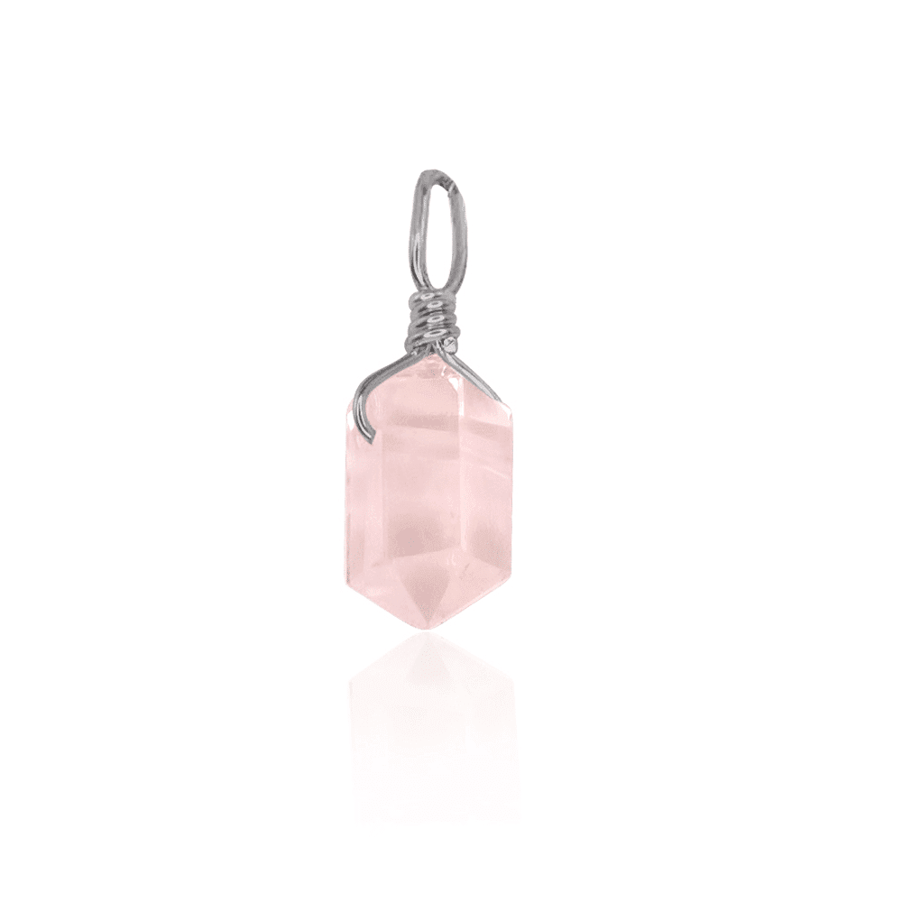 Rose Quartz Mini Double Terminated Crystal Point Pendant - Rose Quartz Mini Double Terminated Crystal Point Pendant - Stainless Steel - Luna Tide Handmade Crystal Jewellery