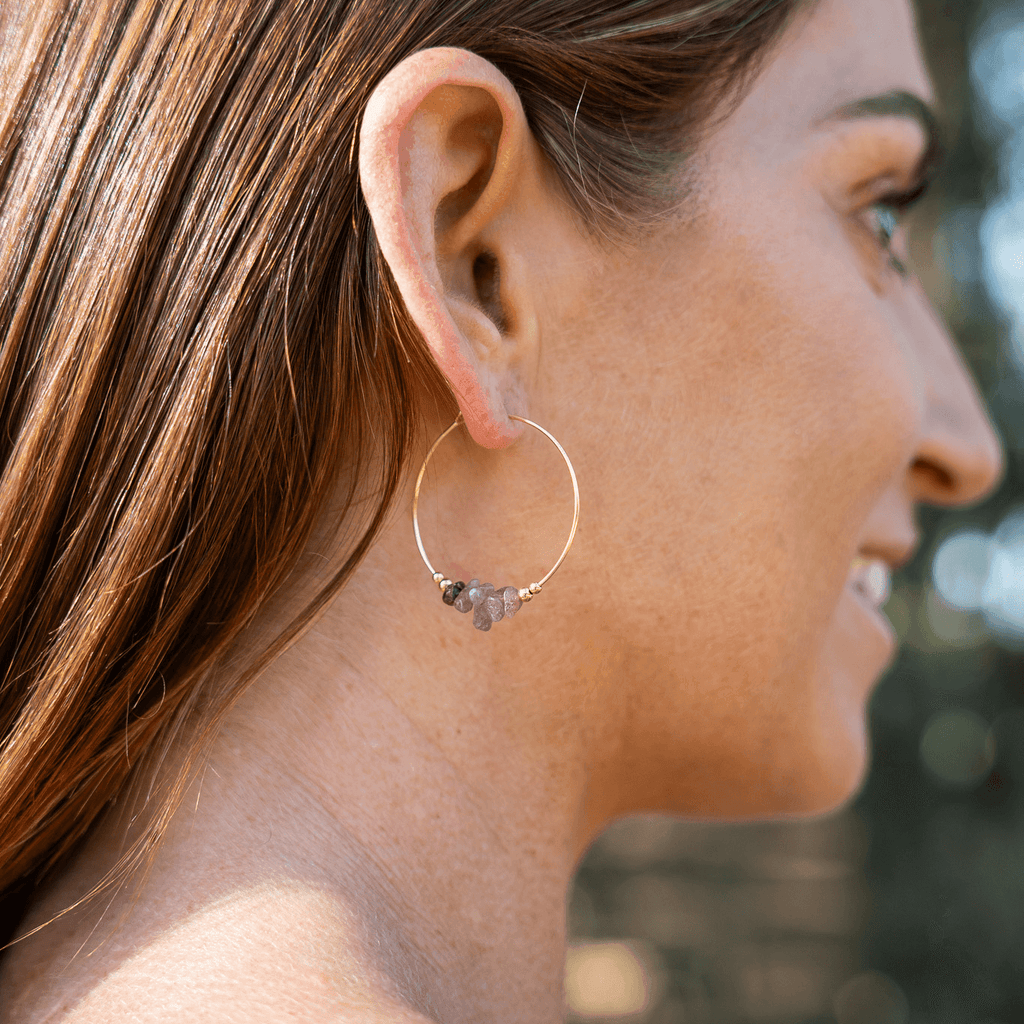 Ruby Crystal Chip Large Hoop Earrings - Ruby Crystal Chip Large Hoop Earrings - 14k Gold Fill - Luna Tide Handmade Crystal Jewellery