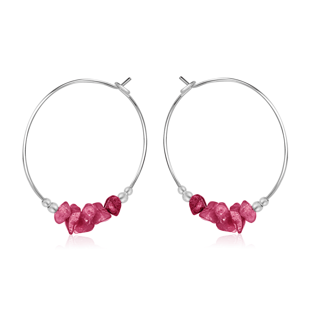 Ruby Crystal Chip Large Hoop Earrings - Ruby Crystal Chip Large Hoop Earrings - Sterling Silver - Luna Tide Handmade Crystal Jewellery