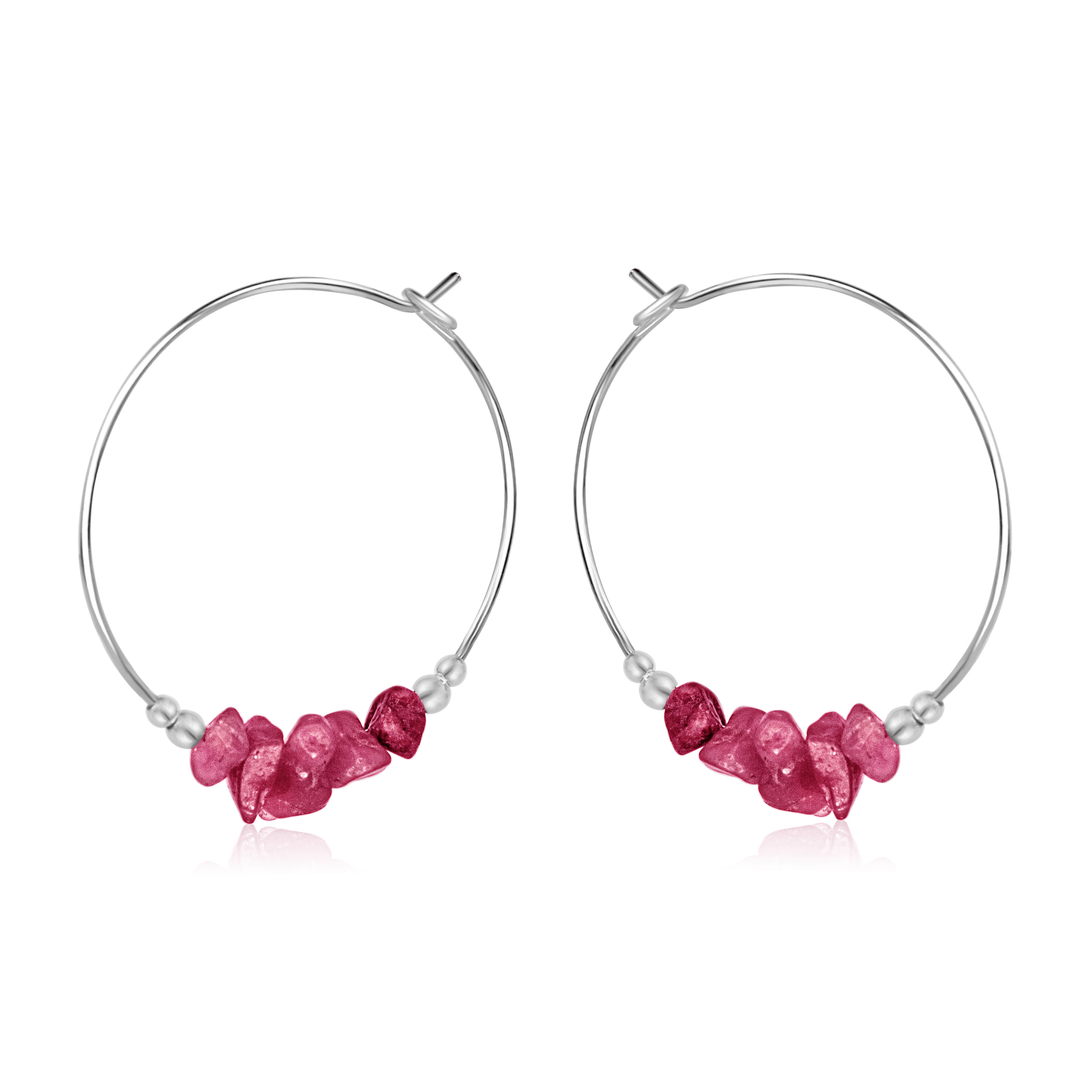 Ruby Crystal Chip Large Hoop Earrings - Ruby Crystal Chip Large Hoop Earrings - Sterling Silver - Luna Tide Handmade Crystal Jewellery