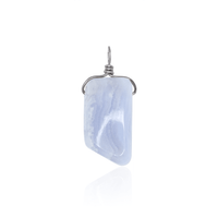 Small Smooth Blue Lace Agate Crystal Pendant with Gentle Point - Small Smooth Blue Lace Agate Crystal Pendant with Gentle Point - Stainless Steel - Luna Tide Handmade Crystal Jewellery