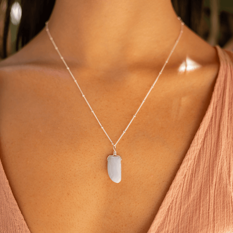 Small Smooth Blue Lace Agate Gentle Point Crystal Pendant Necklace - Small Smooth Blue Lace Agate Gentle Point Crystal Pendant Necklace - Sterling Silver / Cable - Luna Tide Handmade Crystal Jewellery