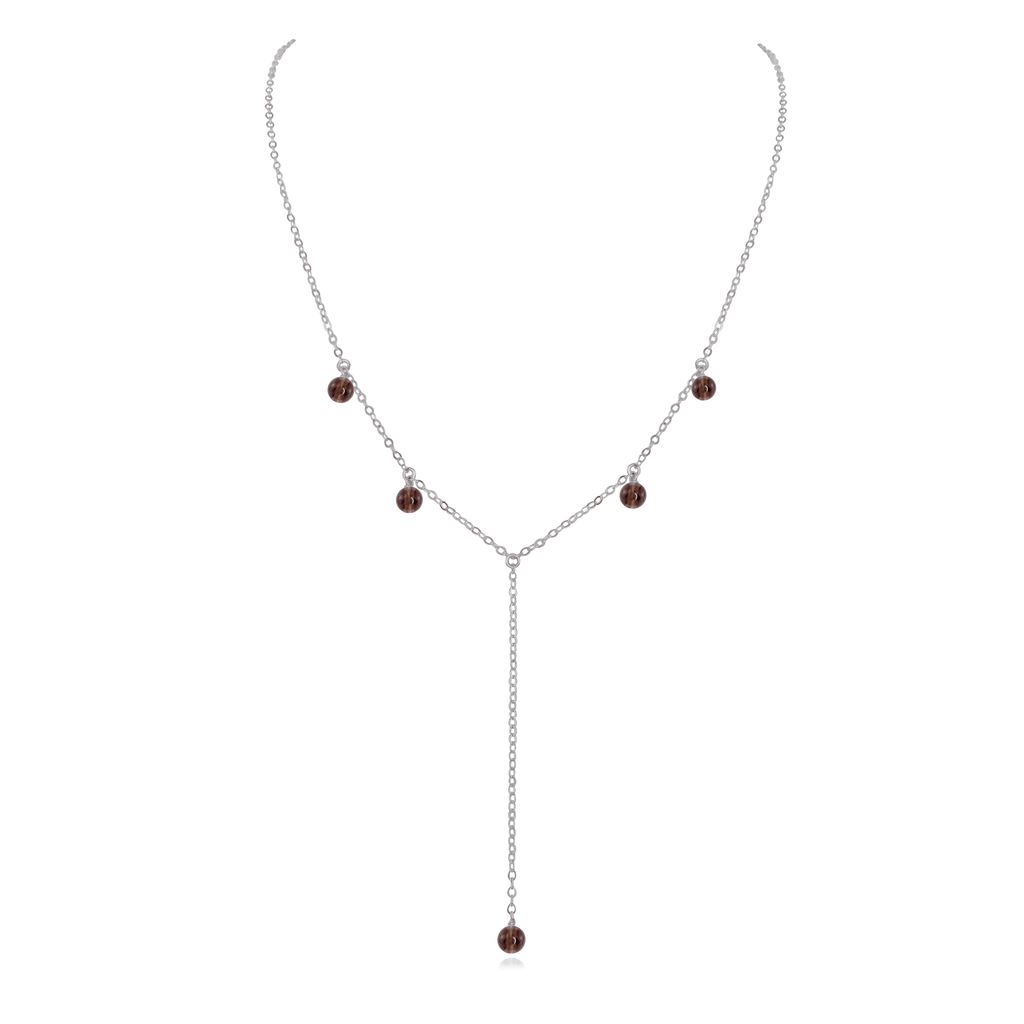 Smoky Quartz Boho Lariat Necklace - Smoky Quartz Boho Lariat Necklace - Stainless Steel - Luna Tide Handmade Crystal Jewellery