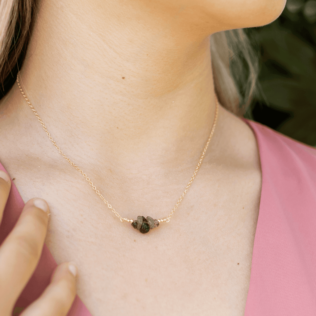 Smoky Quartz Chip Bead Bar Necklace - Smoky Quartz Chip Bead Bar Necklace - 14k Gold Fill - Luna Tide Handmade Crystal Jewellery