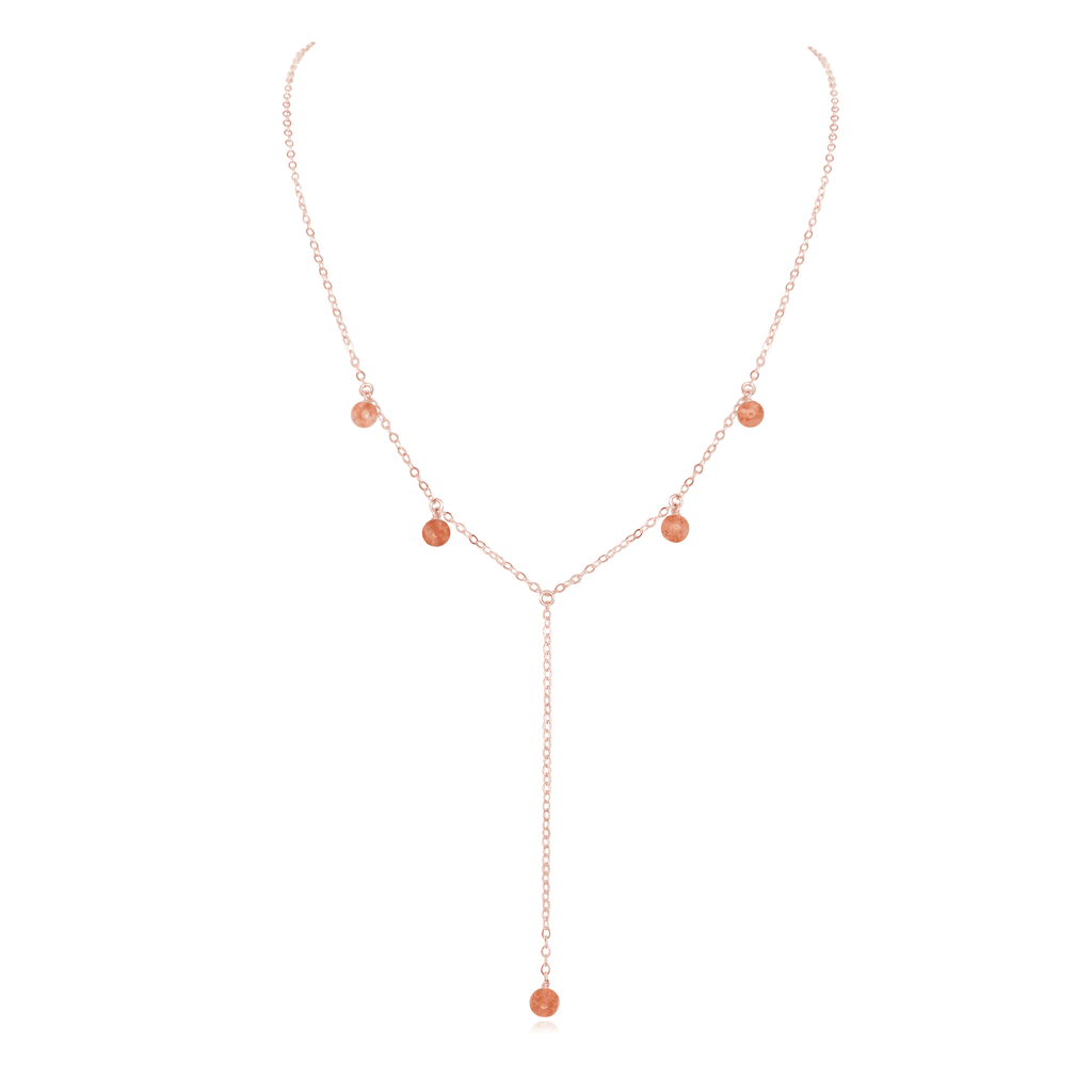 Sunstone Boho Lariat Necklace - Sunstone Boho Lariat Necklace - 14k Rose Gold Fill - Luna Tide Handmade Crystal Jewellery