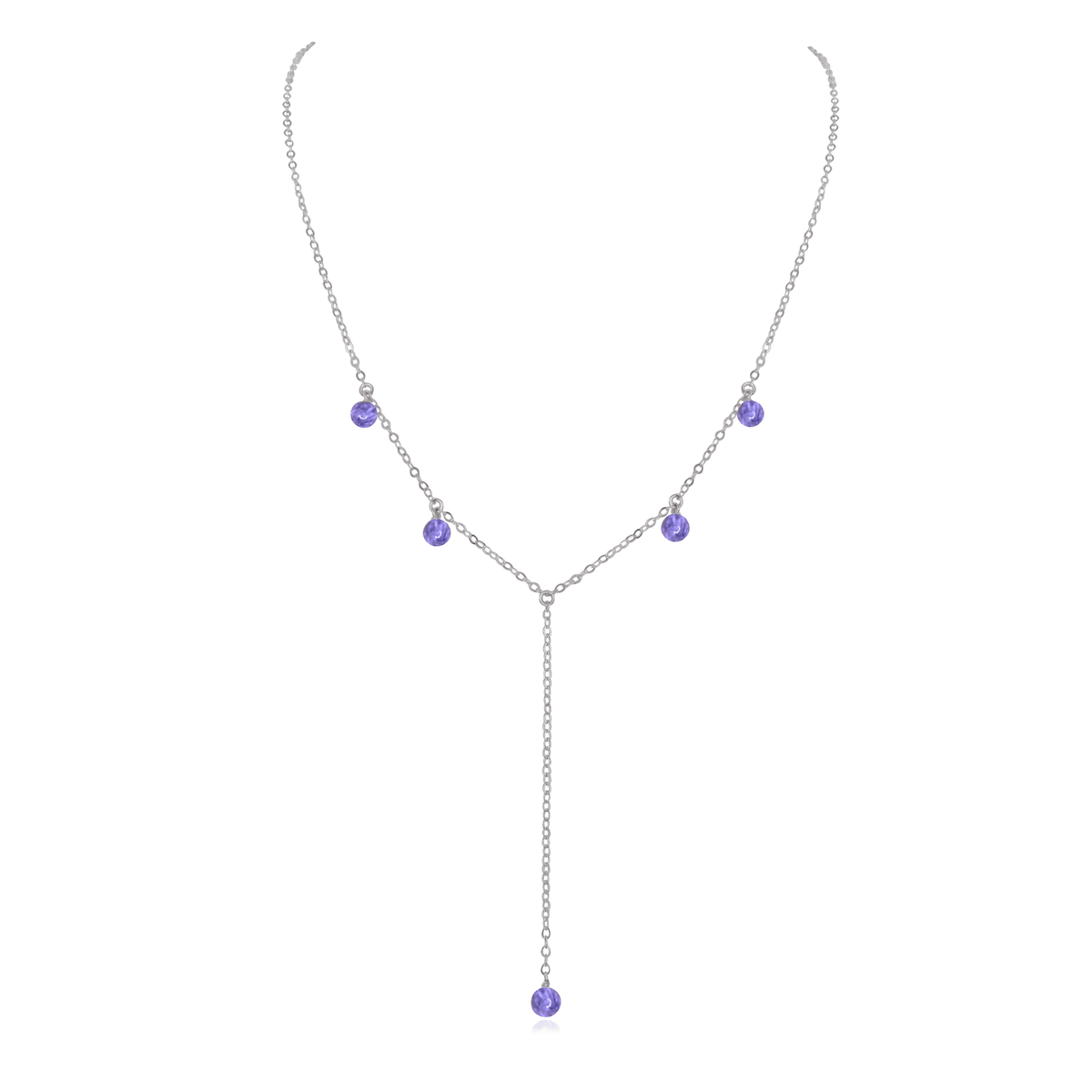 Tanzanite Boho Lariat Necklace - Tanzanite Boho Lariat Necklace - Stainless Steel - Luna Tide Handmade Crystal Jewellery