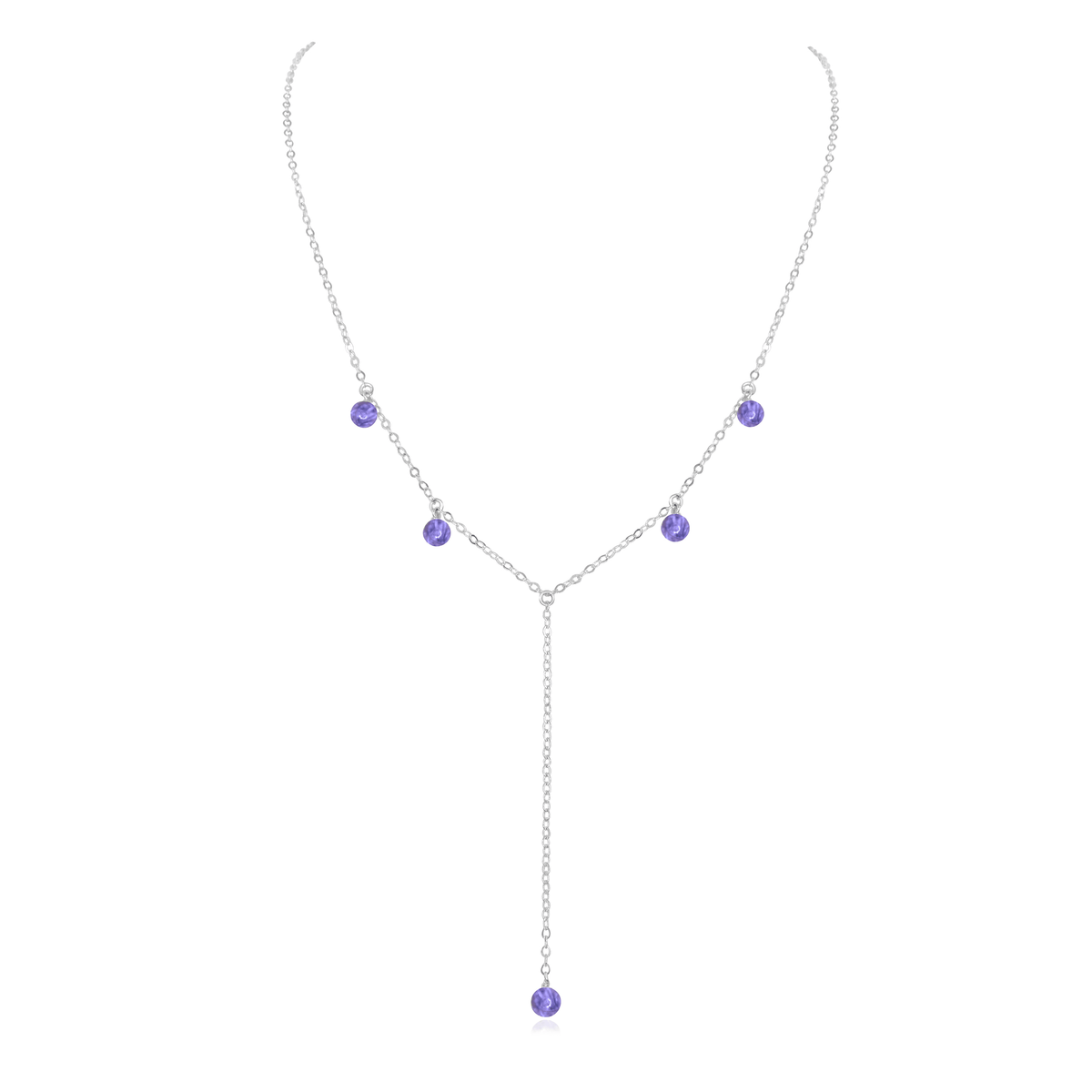 Tanzanite Boho Lariat Necklace - Tanzanite Boho Lariat Necklace - Sterling Silver - Luna Tide Handmade Crystal Jewellery