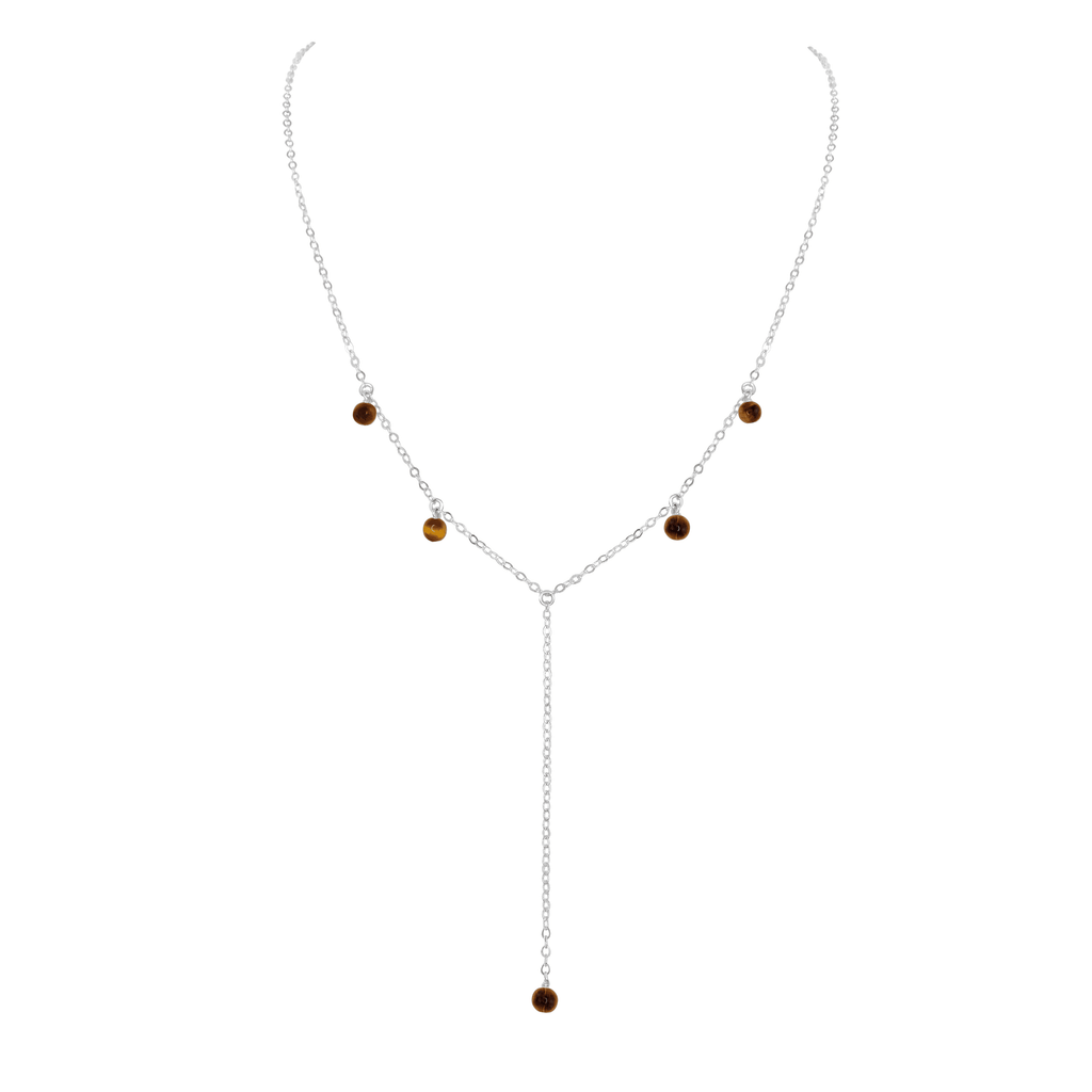Tiger's Eye Crystal Boho Lariat Necklace - Tiger's Eye Crystal Boho Lariat Necklace - Sterling Silver - Luna Tide Handmade Crystal Jewellery