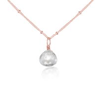 Tiny Crystal Quartz Teardrop Necklace - Tiny Crystal Quartz Teardrop Necklace - 14k Rose Gold Fill / Satellite - Luna Tide Handmade Crystal Jewellery
