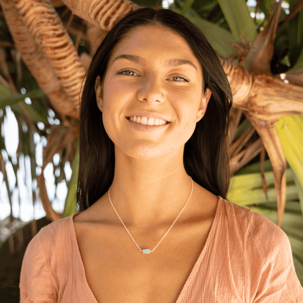 Tiny Raw Amazonite Crystal Nugget Necklace - Tiny Raw Amazonite Crystal Nugget Necklace - Sterling Silver - Luna Tide Handmade Crystal Jewellery