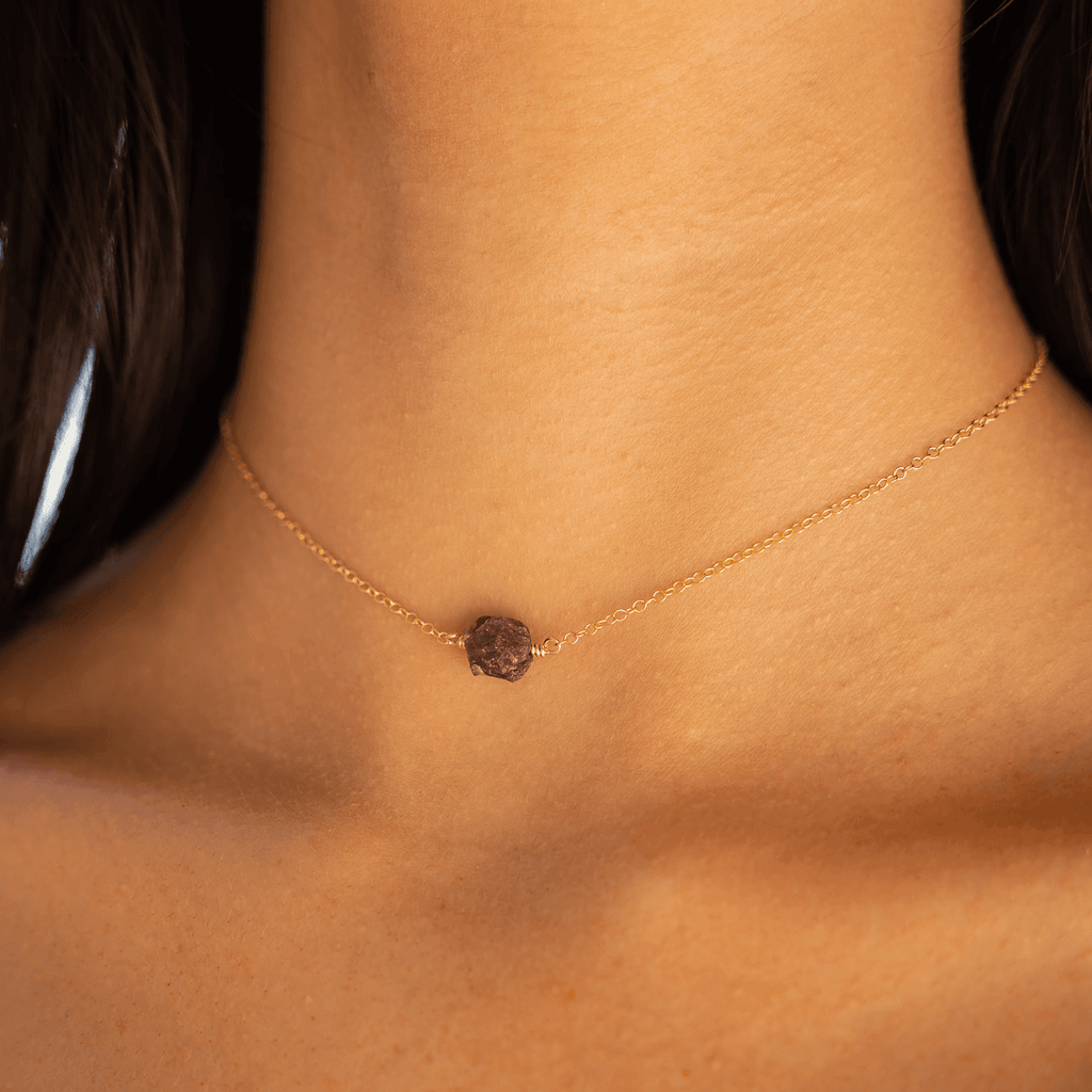 Tiny Raw Earth Red Ruby Crystal Nugget Choker - Tiny Raw Earth Red Ruby Crystal Nugget Choker - 14k Gold Fill - Luna Tide Handmade Crystal Jewellery
