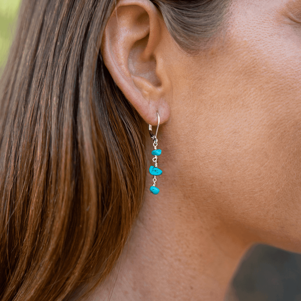 Turquoise Crystal Beaded Chain Dangle Leverback Earrings - Turquoise Crystal Beaded Chain Dangle Leverback Earrings - Sterling Silver - Luna Tide Handmade Crystal Jewellery