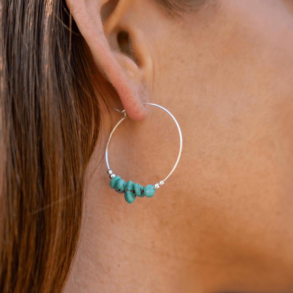 Turquoise Crystal Chip Large Hoop Earrings - Turquoise Crystal Chip Large Hoop Earrings - Sterling Silver - Luna Tide Handmade Crystal Jewellery