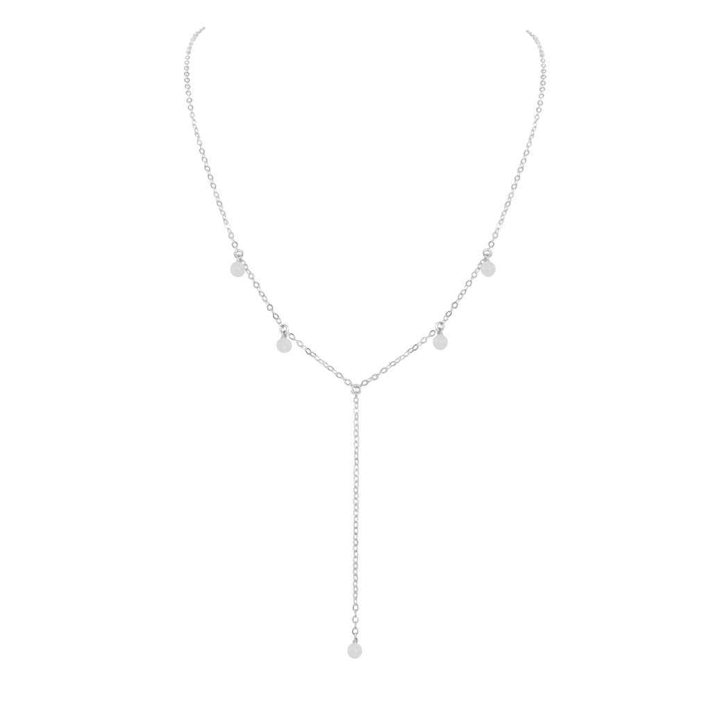 White Moonstone Crystal Boho Lariat Necklace - White Moonstone Crystal Boho Lariat Necklace - Sterling Silver - Luna Tide Handmade Crystal Jewellery