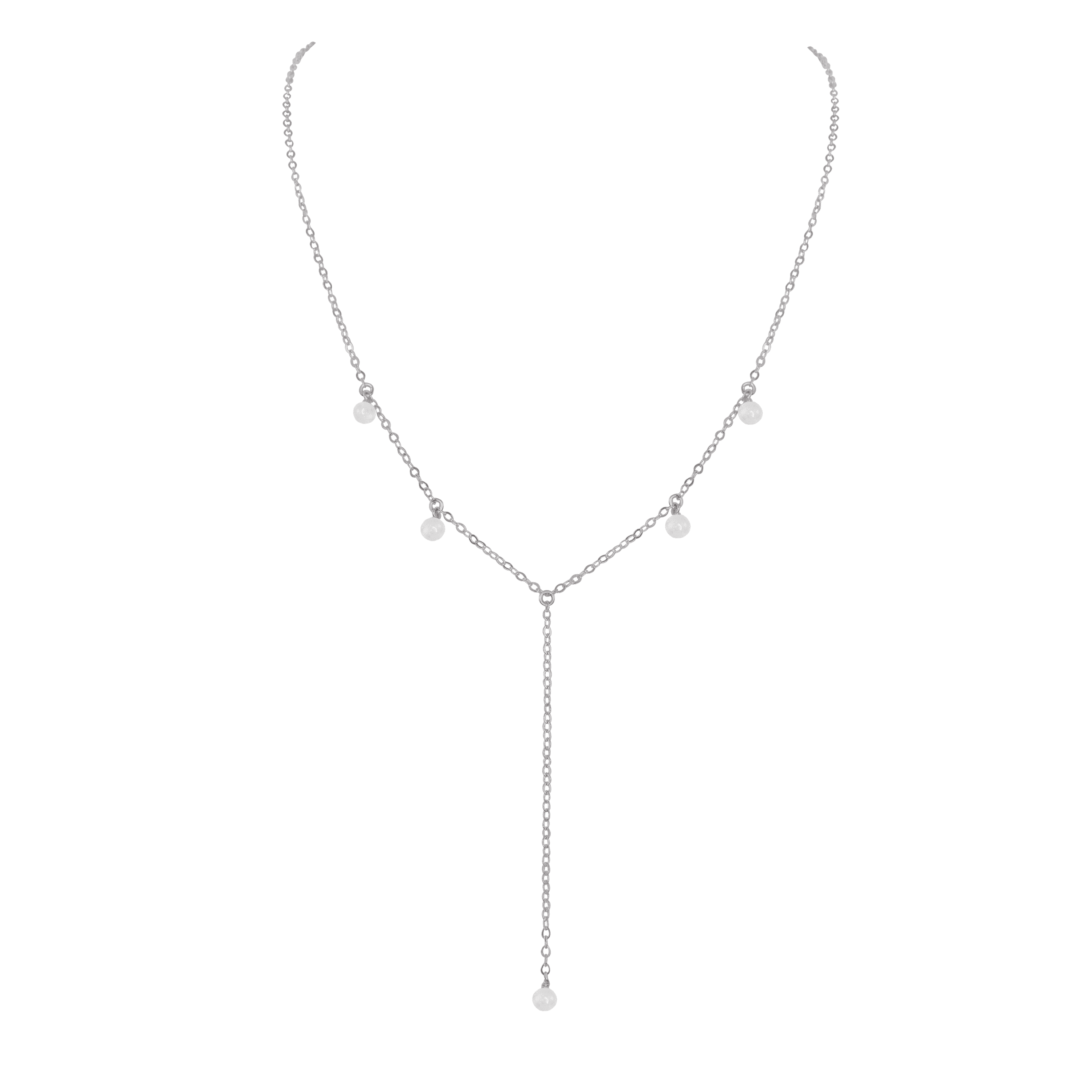 White Selenite Crystal Boho Lariat Necklace - White Selenite Crystal Boho Lariat Necklace - Stainless Steel - Luna Tide Handmade Crystal Jewellery