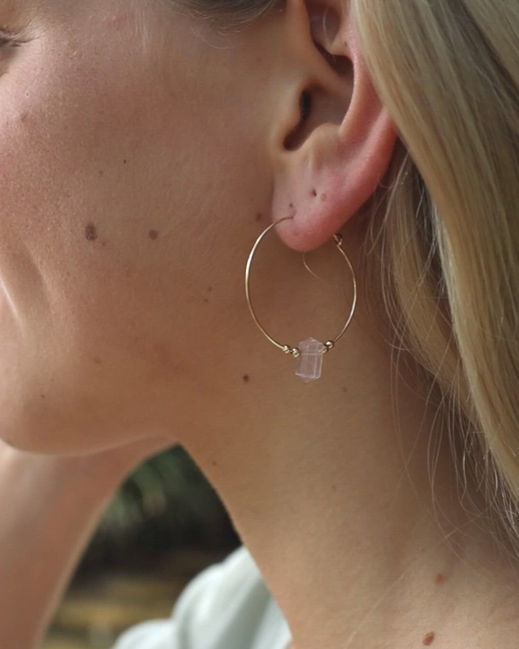 Large Hoop Rose Quartz Double Terminated Crystal Point Earrings