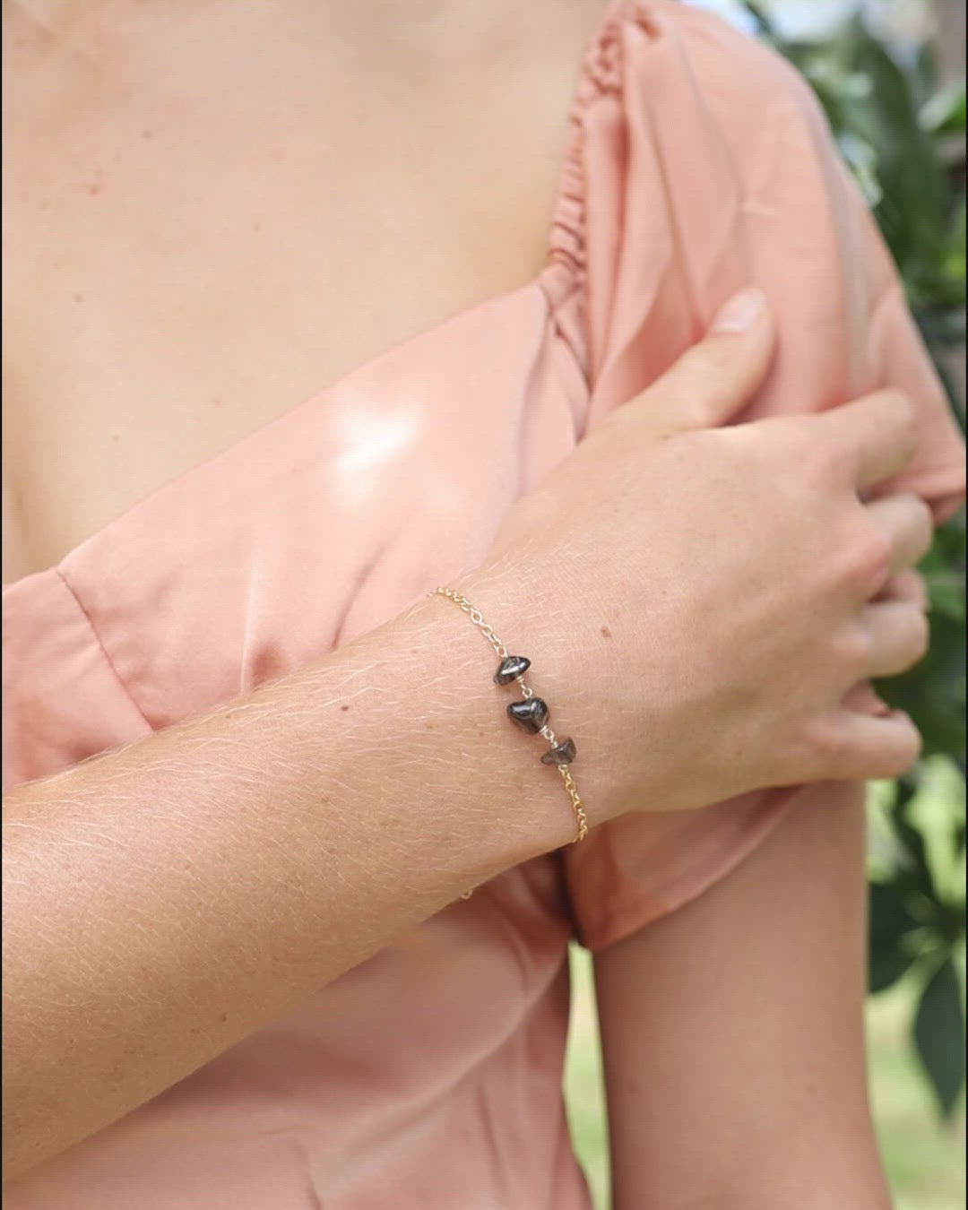Smoky Quartz Beaded Chain Bracelet