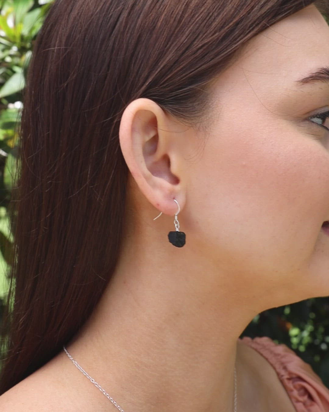 Raw Black Tourmaline Crystal Dangle Drop Earrings