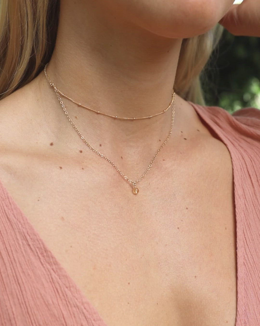 Citrine Gemstone Chain Layered Choker Necklace