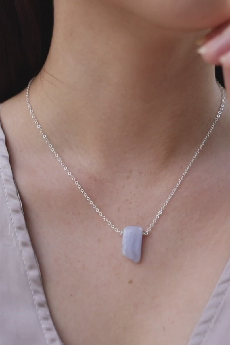 Small Smooth Blue Lace Agate Slab Necklace