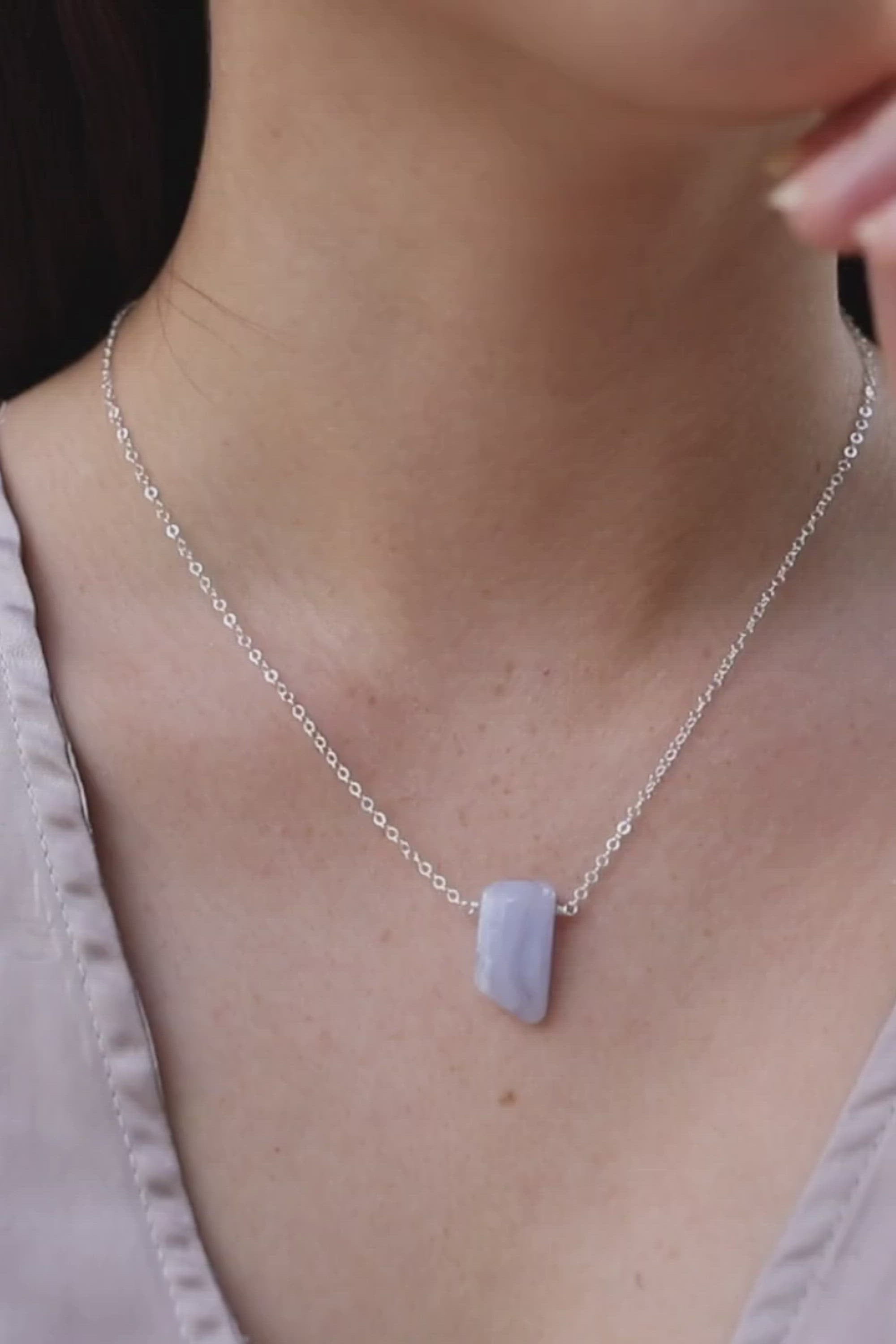 Small Smooth Blue Lace Agate Slab Necklace