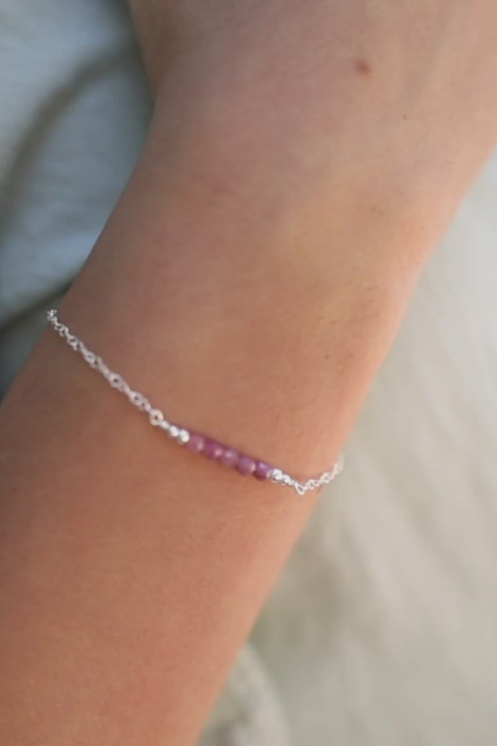 Sparkling Pink Tourmaline Gemstone Faceted Bead Bar Bracelet