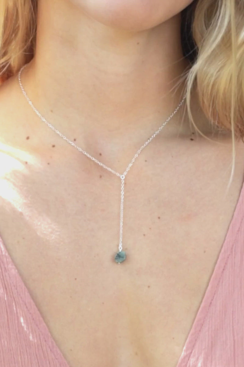 Raw Green Emerald Crystal Lariat Necklace