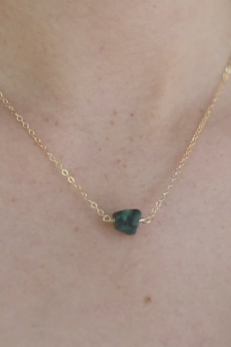 Tiny Raw Emerald Crystal Nugget Necklace