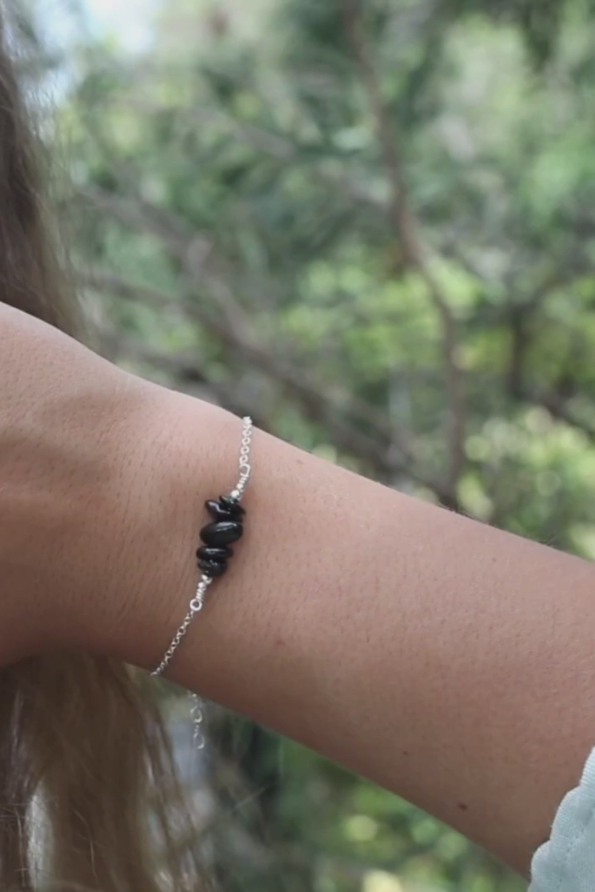 Black Tourmaline Chip Bead Bar Bracelet