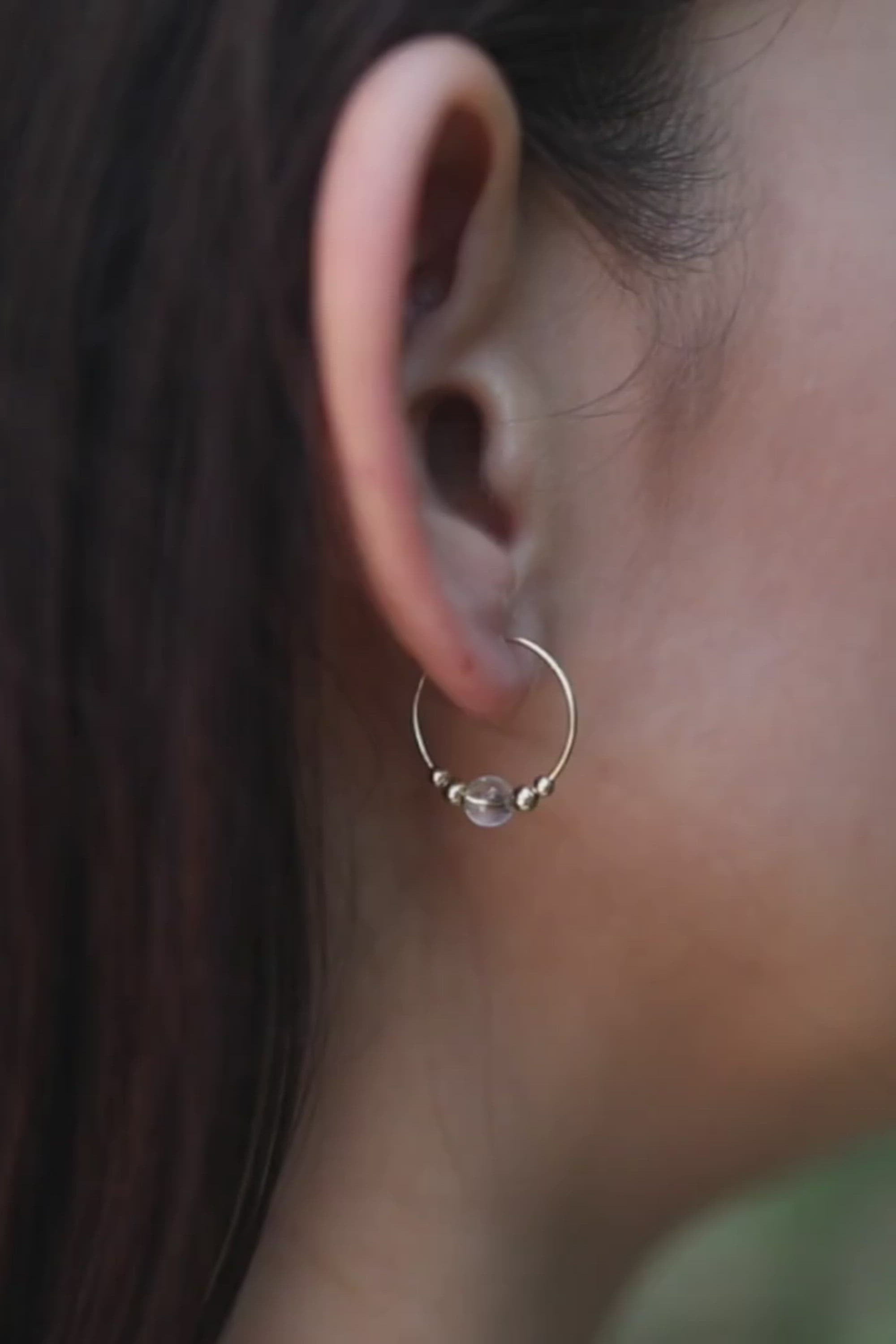 Tiny Crystal Quartz Bead Hoop Earrings
