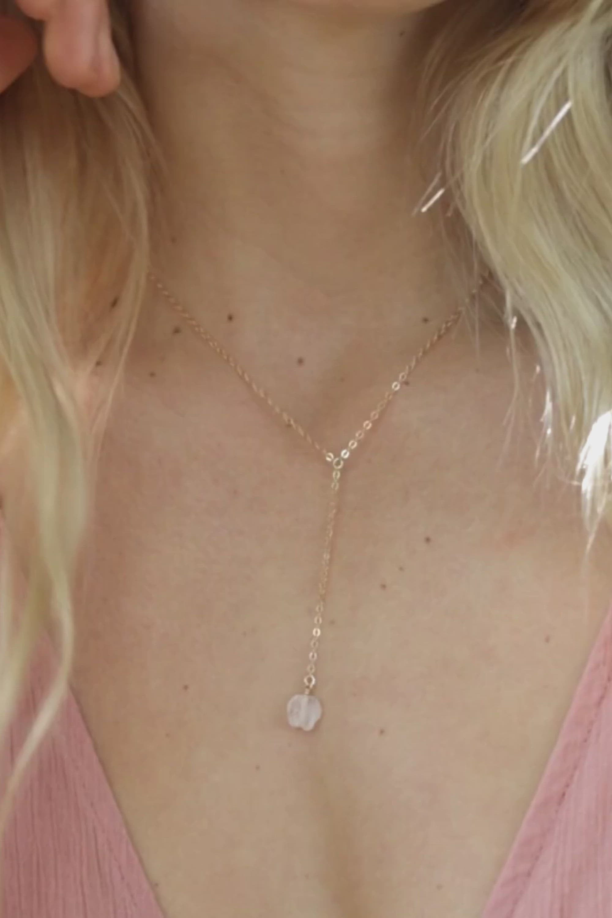 Raw Clear Quartz Crystal Lariat Necklace