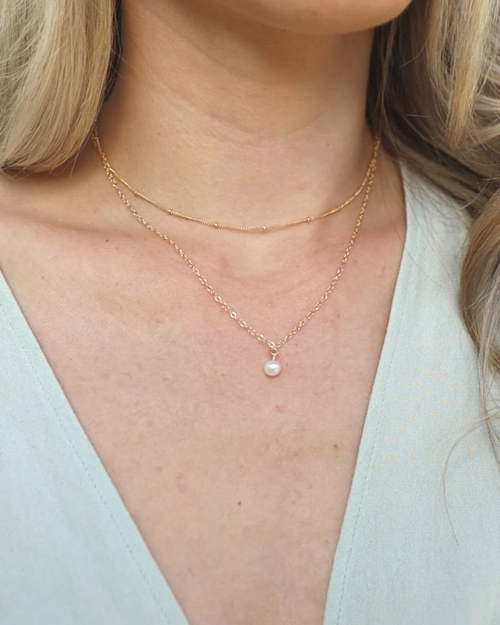 Freshwater Pearl Gemstone Chain Layered Choker Necklace