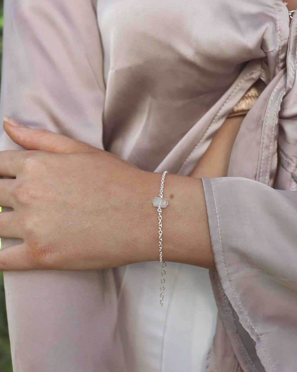 Rainbow Moonstone Double Terminated Mini Crystal Point Bracelet