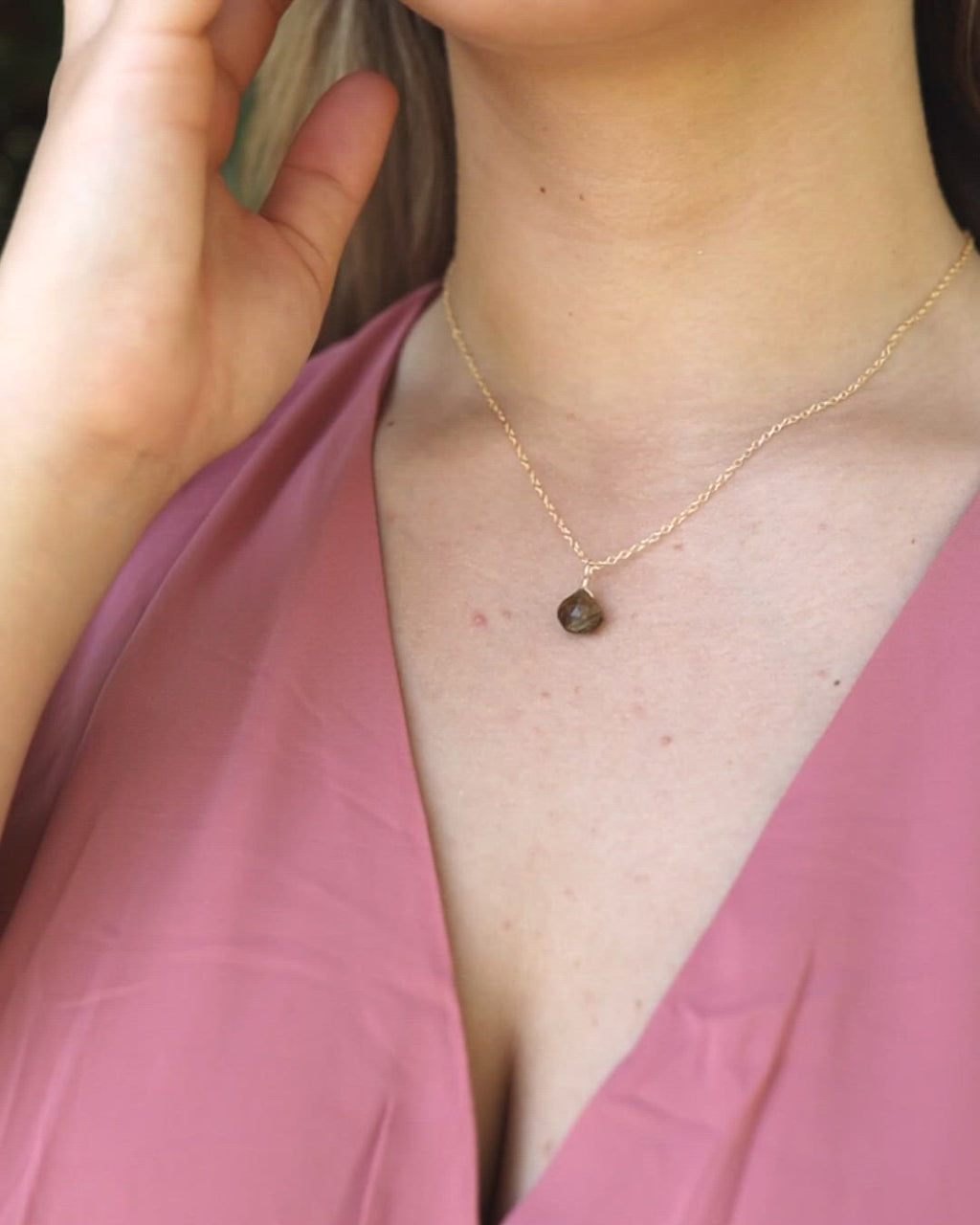 Tiny Tiger's Eye Teardrop Crystal Pendant Necklace