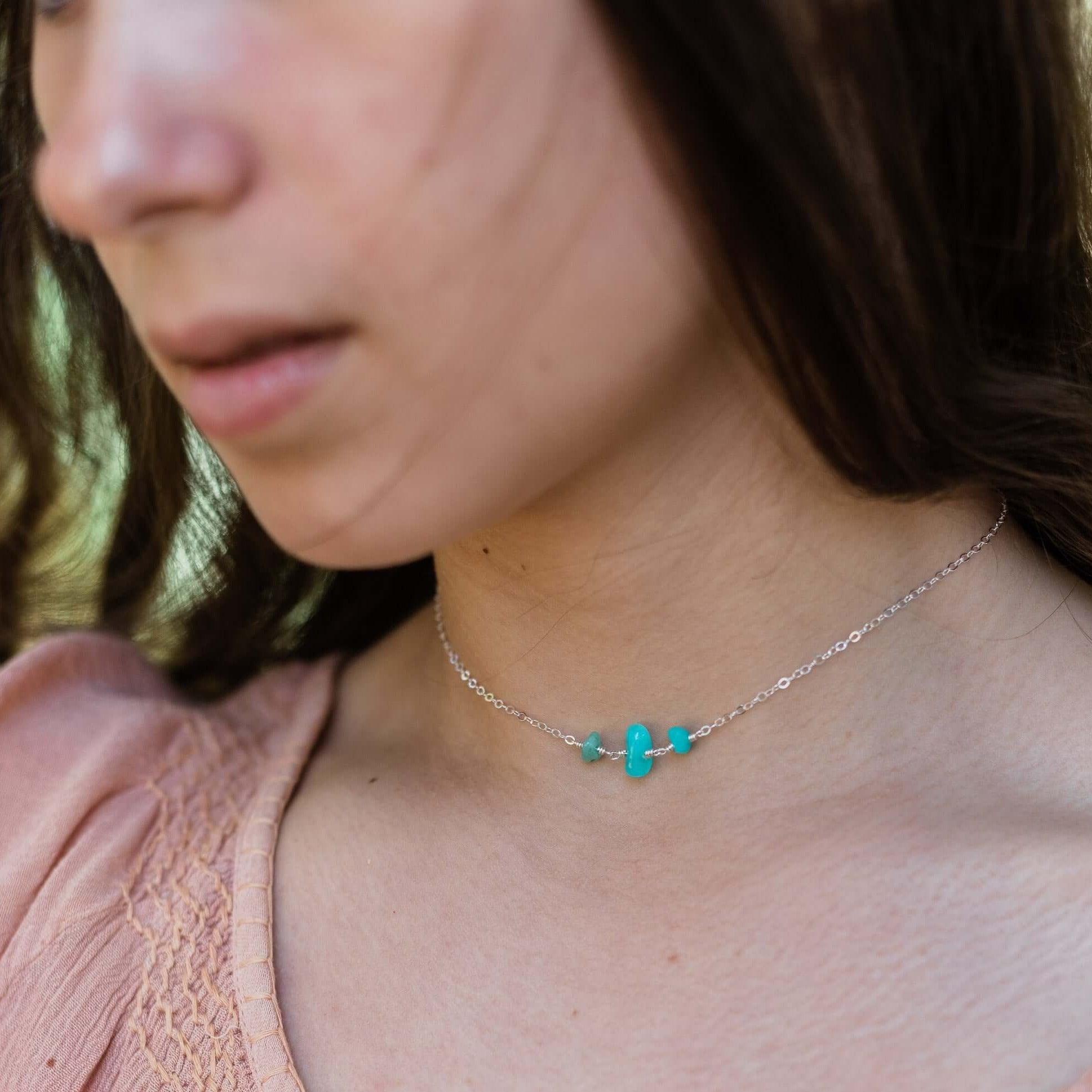 Amazonite Beaded Chain Choker Necklace - Amazonite Beaded Chain Choker Necklace - 14k Gold Fill - Luna Tide Handmade Crystal Jewellery