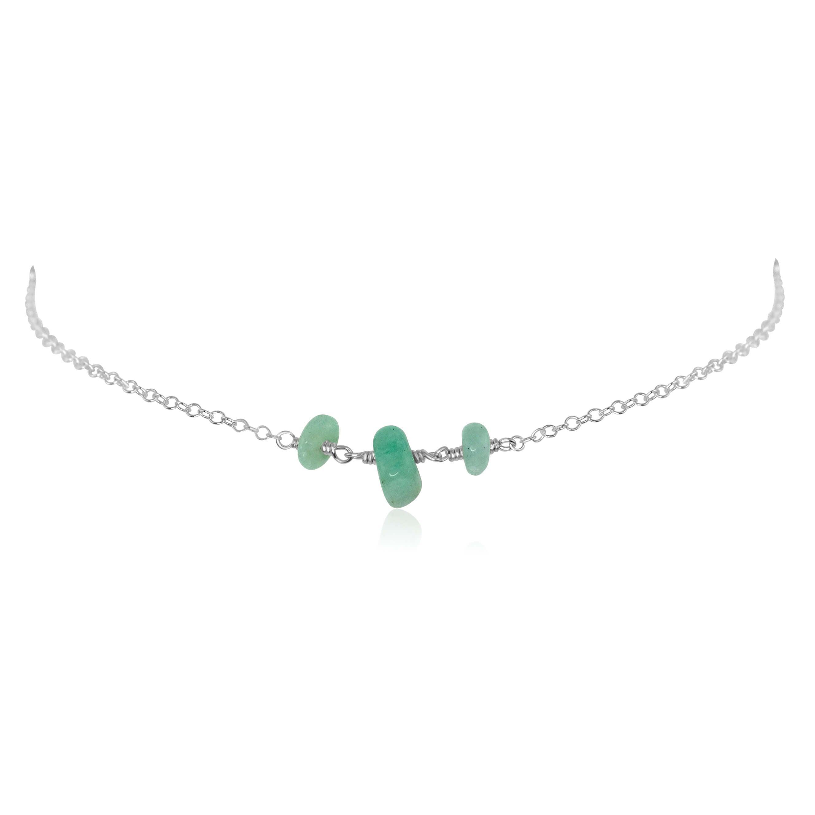 Amazonite Beaded Chain Choker Necklace - Amazonite Beaded Chain Choker Necklace - Sterling Silver - Luna Tide Handmade Crystal Jewellery
