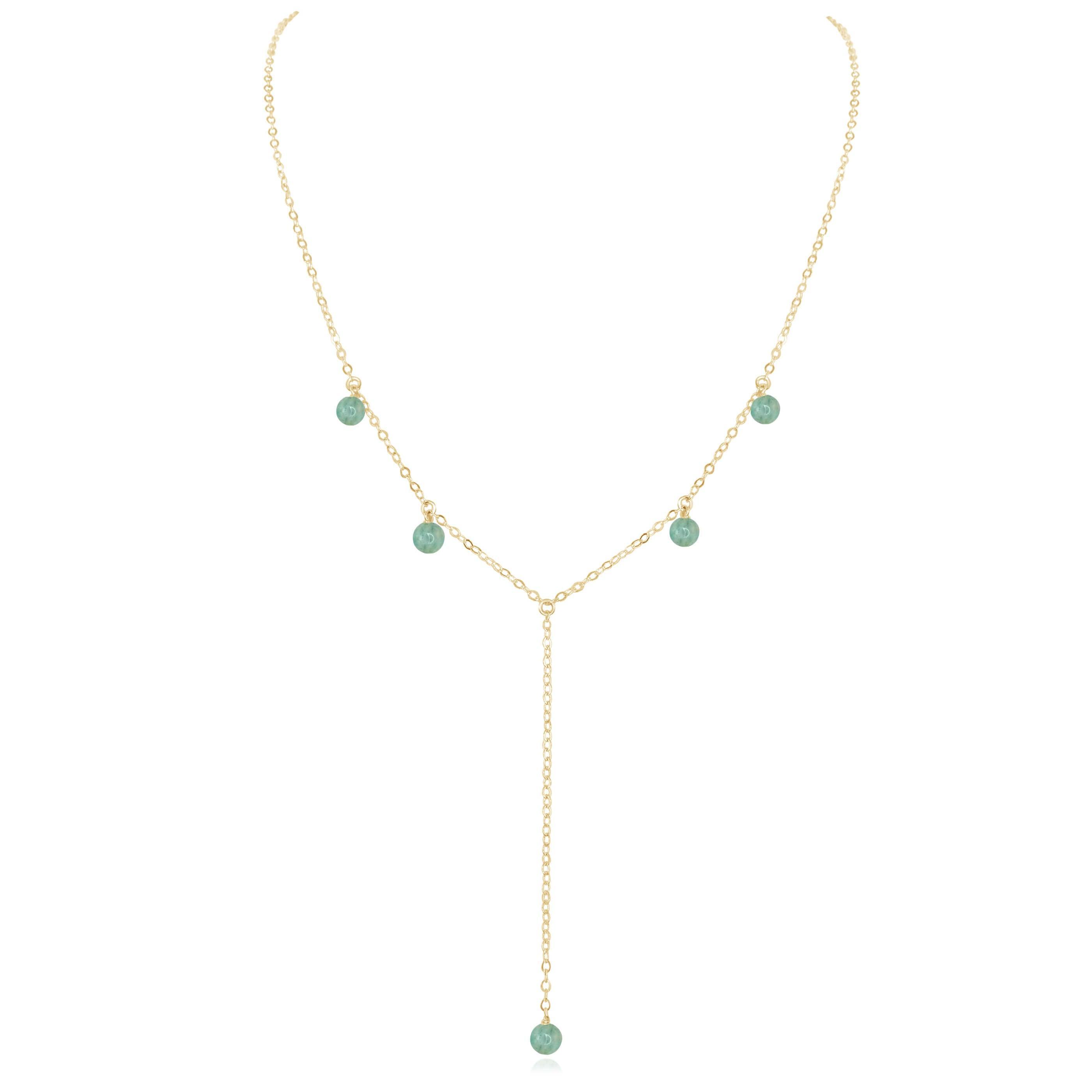 Amazonite Boho Lariat Necklace - Amazonite Boho Lariat Necklace - 14k Gold Fill - Luna Tide Handmade Crystal Jewellery