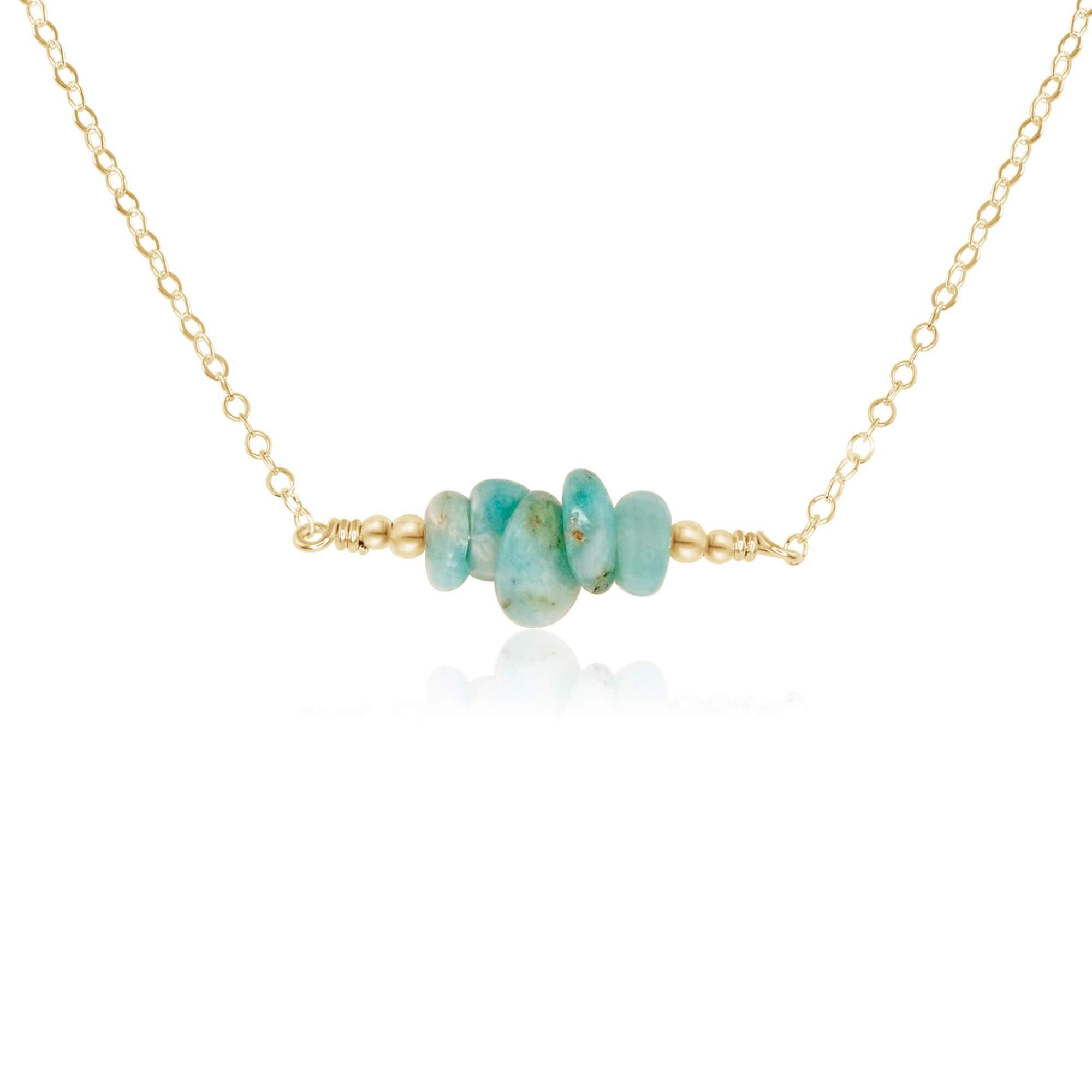 Amazonite Chip Bead Bar Necklace - Amazonite Chip Bead Bar Necklace - 14k Gold Fill - Luna Tide Handmade Crystal Jewellery