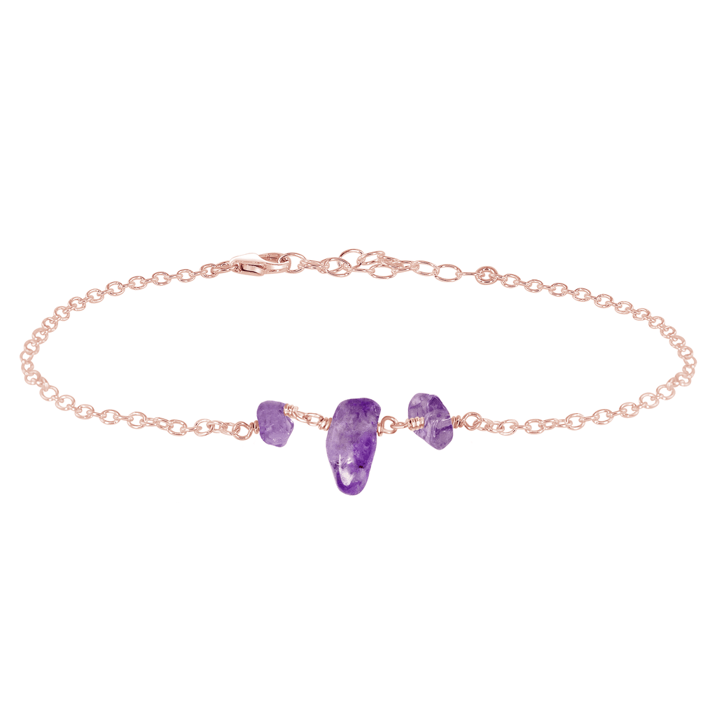 Amethyst Beaded Chain Anklet - Amethyst Beaded Chain Anklet - 14k Rose Gold Fill - Luna Tide Handmade Crystal Jewellery
