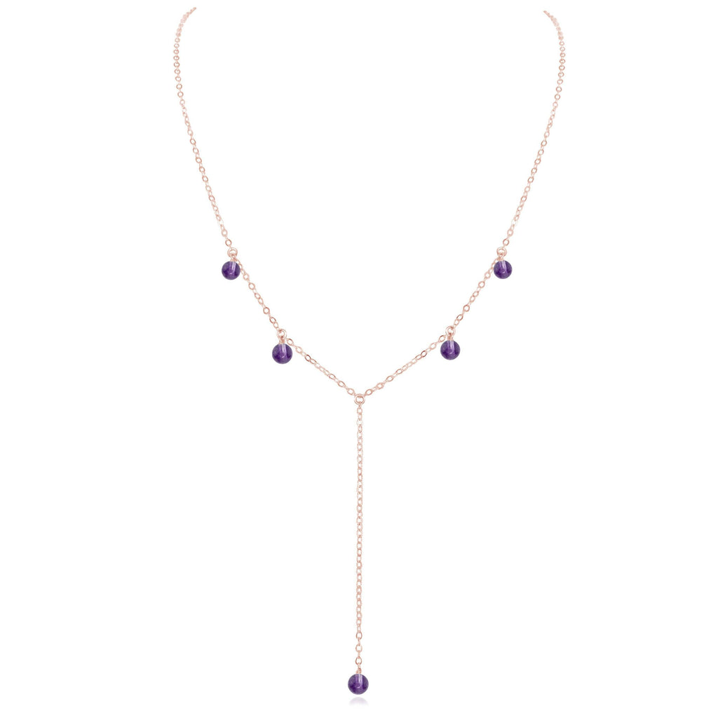 Amethyst Boho Lariat Necklace - Amethyst Boho Lariat Necklace - 14k Rose Gold Fill - Luna Tide Handmade Crystal Jewellery