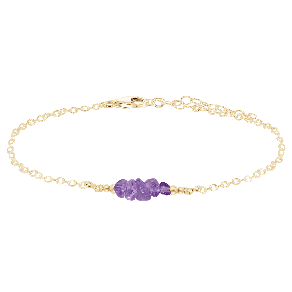 Amethyst Chip Bead Bar Anklet - Amethyst Chip Bead Bar Anklet - 14k Gold Fill - Luna Tide Handmade Crystal Jewellery