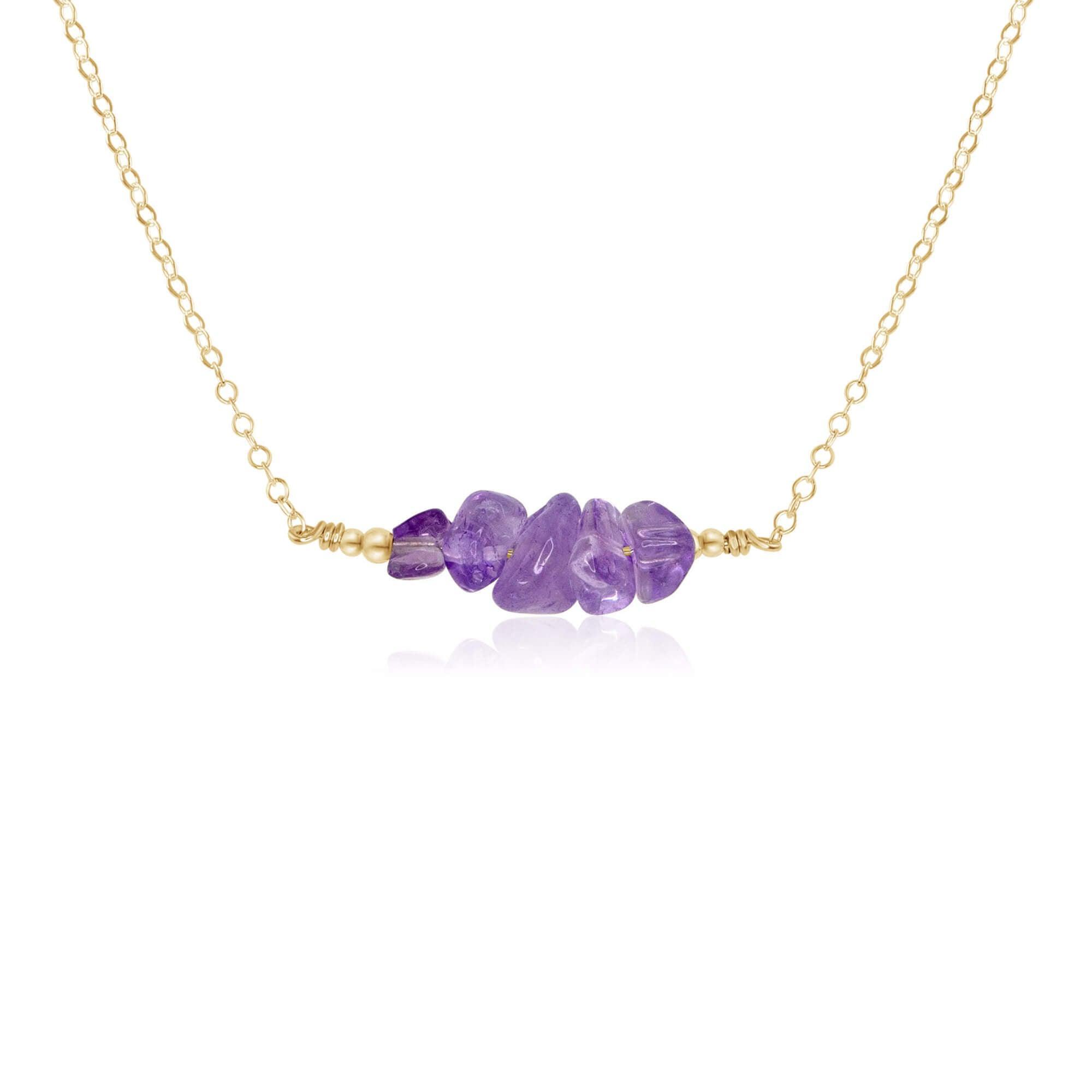 Amethyst Chip Bead Bar Necklace - Amethyst Chip Bead Bar Necklace - 14k Gold Fill - Luna Tide Handmade Crystal Jewellery