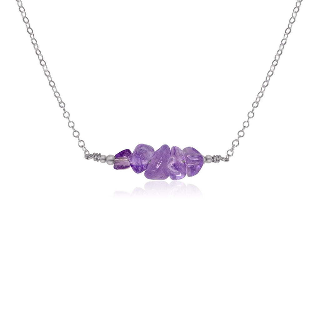 Amethyst Chip Bead Bar Necklace - Amethyst Chip Bead Bar Necklace - Stainless Steel - Luna Tide Handmade Crystal Jewellery