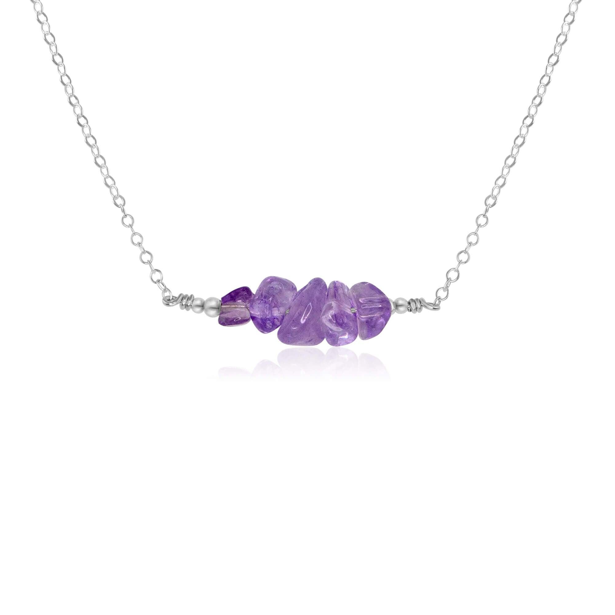 Amethyst Chip Bead Bar Necklace - Amethyst Chip Bead Bar Necklace - Sterling Silver - Luna Tide Handmade Crystal Jewellery