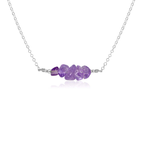 Amethyst Chip Bead Bar Necklace - Amethyst Chip Bead Bar Necklace - Sterling Silver - Luna Tide Handmade Crystal Jewellery