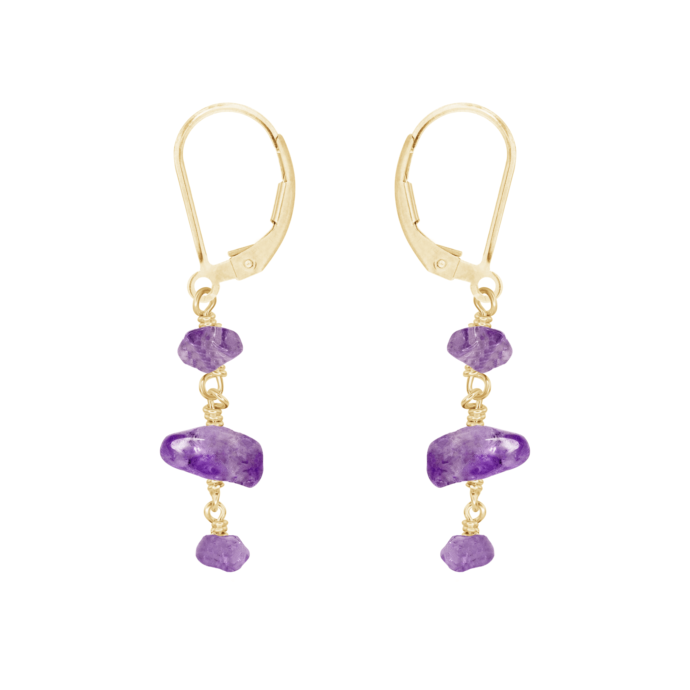 Amethyst Crystal Beaded Chain Dangle Leverback Earrings - Amethyst Crystal Beaded Chain Dangle Leverback Earrings - 14k Gold Fill - Luna Tide Handmade Crystal Jewellery