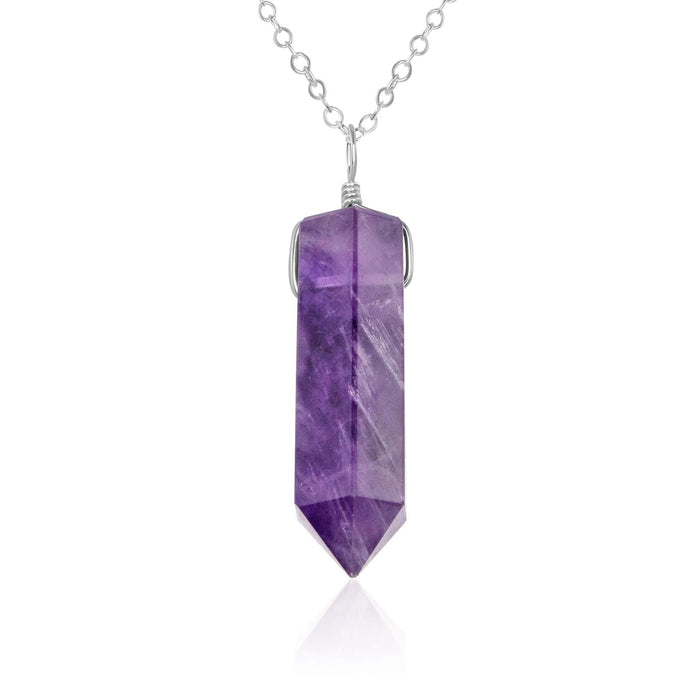 Large Crystal Point Necklace - Amethyst - Sterling Silver - Luna Tide Handmade Jewellery