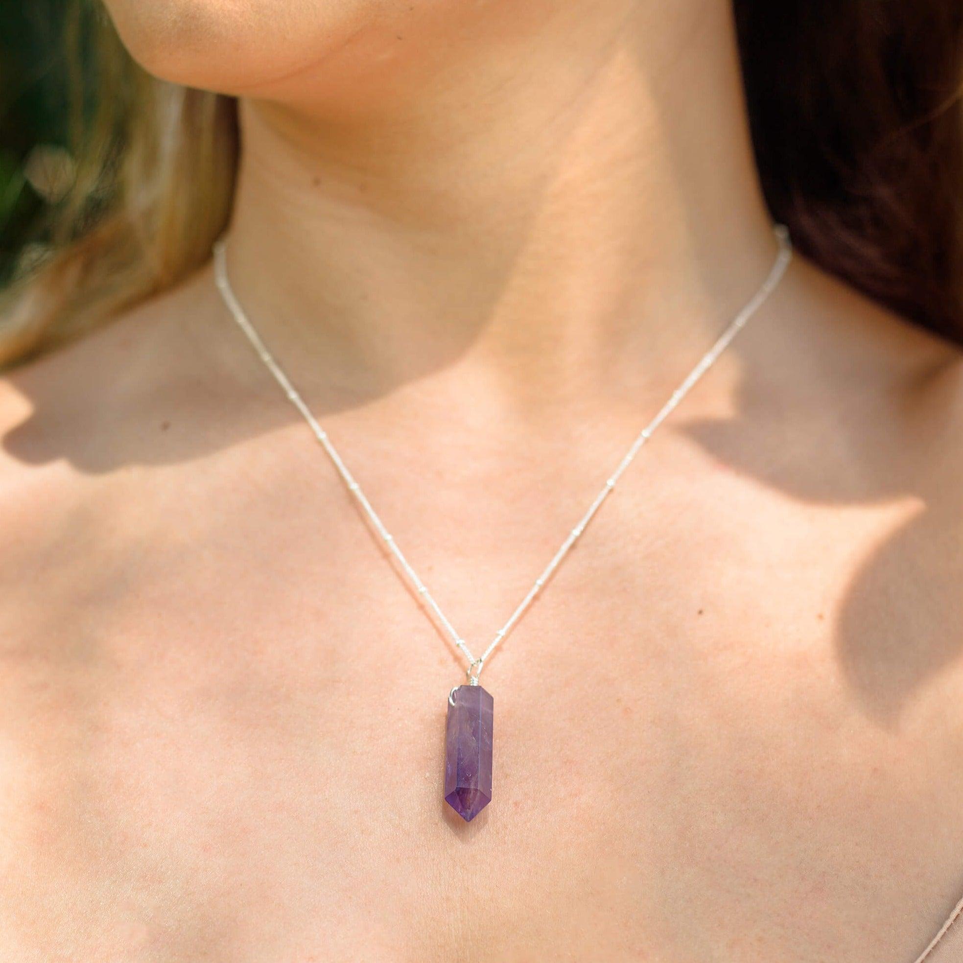 Amethyst Crystal Generator Point Pendant Necklace - Amethyst Crystal Generator Point Pendant Necklace - Sterling Silver / Cable - Luna Tide Handmade Crystal Jewellery