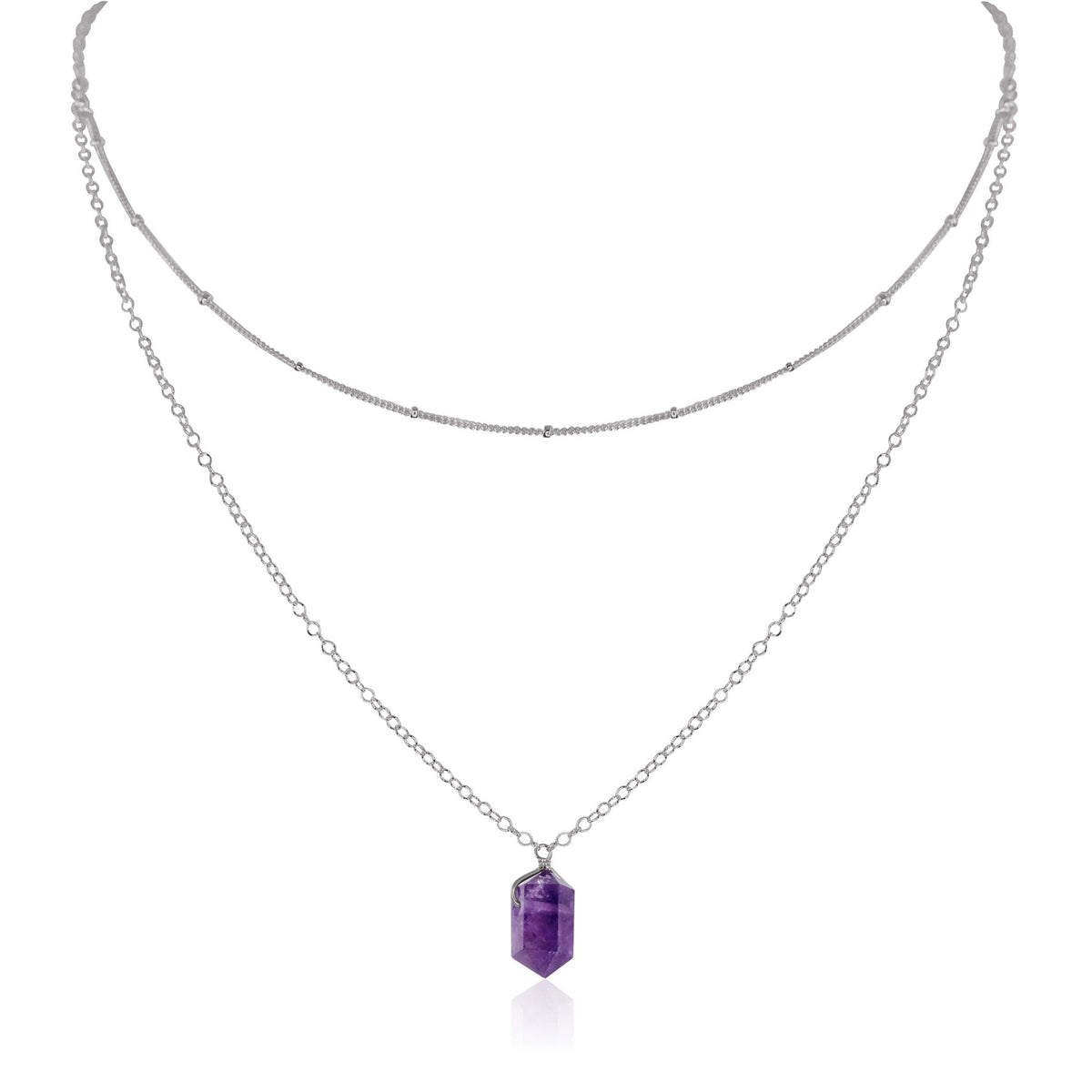 Double Terminated Crystal Layered Choker - Amethyst - Stainless Steel - Luna Tide Handmade Jewellery