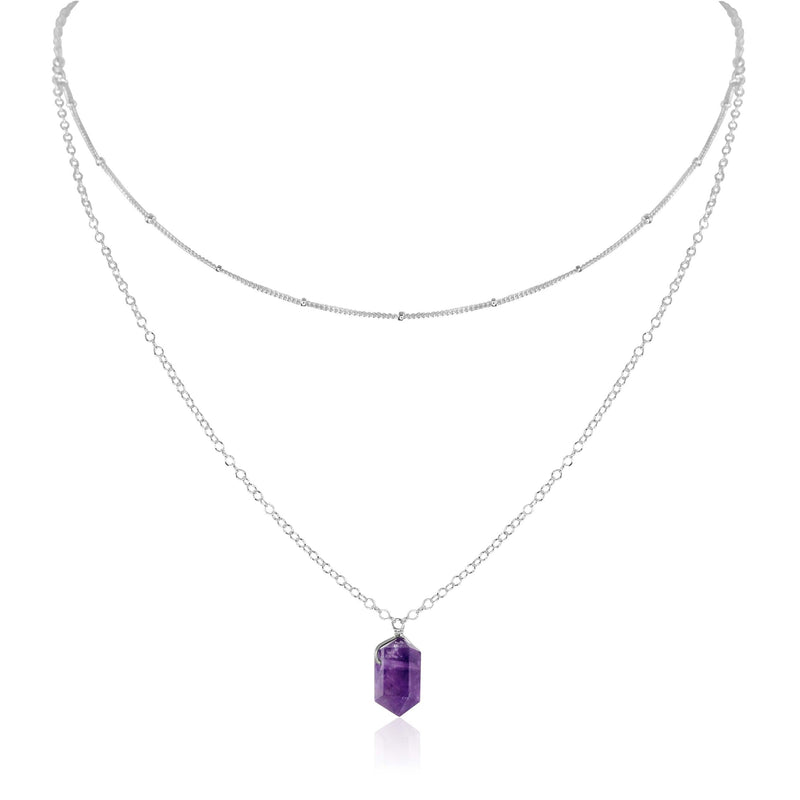 Double Terminated Crystal Layered Choker - Amethyst - Sterling Silver - Luna Tide Handmade Jewellery